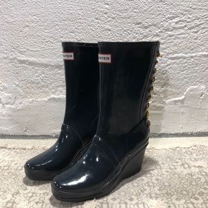 Navy Blue Hunter Wedge Rain Boots Sz 7